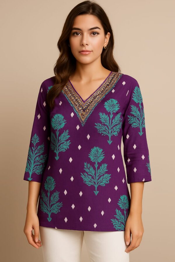 Women Printed Short Kurti - Image 2